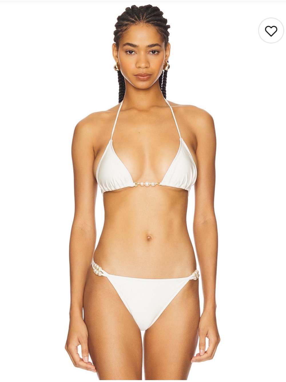 🆕 NWT Pearl-Detail White Triangle Bikini Set - Women Swim